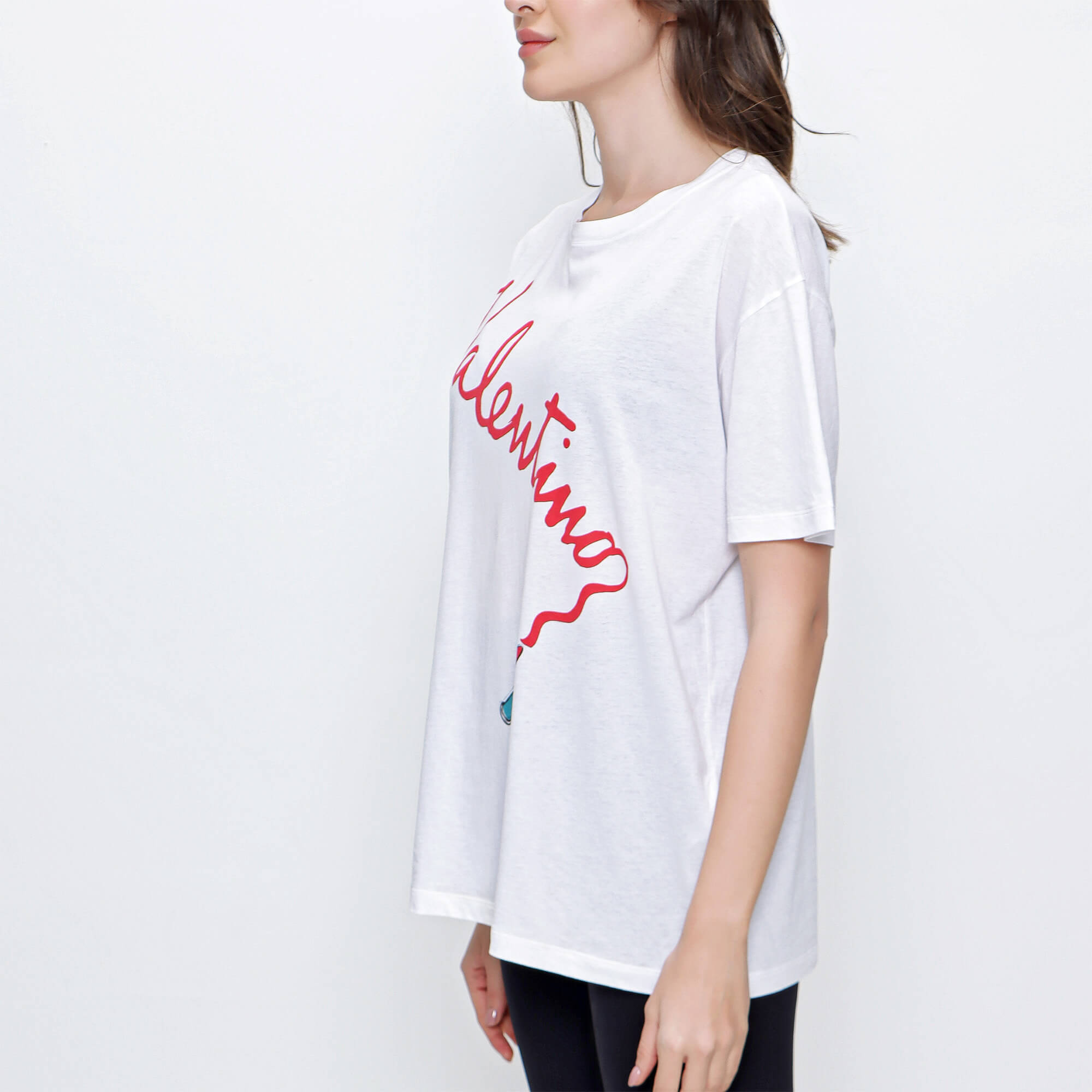 Valentino - White Cotton Lipstick Printed T shirt 